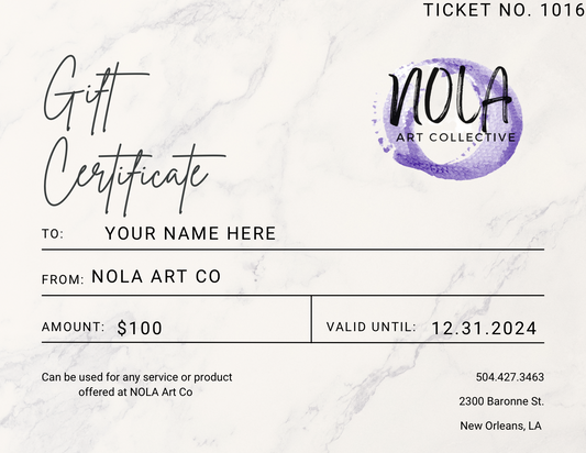 NOLA ART CO GIFT CERTIFICATE